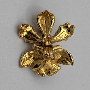 Vintage 22K Gold-Plated Orchid Brooch Pendant – Unmarked Maker